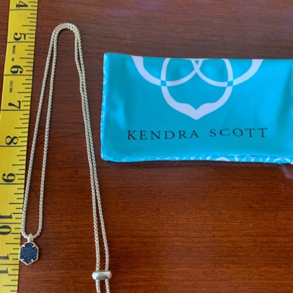 Kendra Scott Teo Necklace/Gold-Tone with Dark Blue Drusy Stone